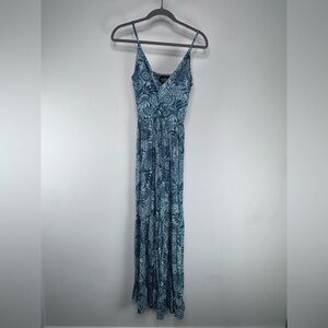 Angie Blue Patterned Spaghetti-Strap Maxi Dress
